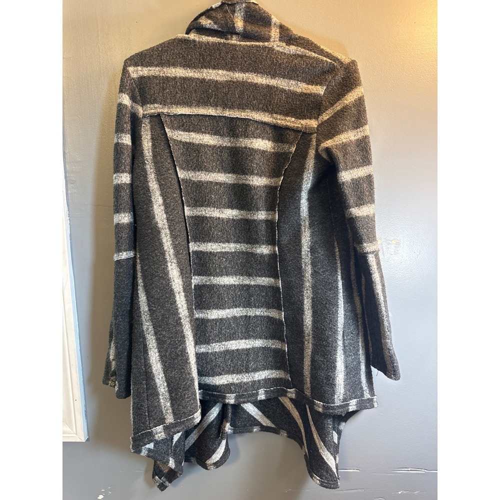 Knox Rose Gray Striped Open Front Cardigan Lace Up Sleeve Small - Picture 15 of 16